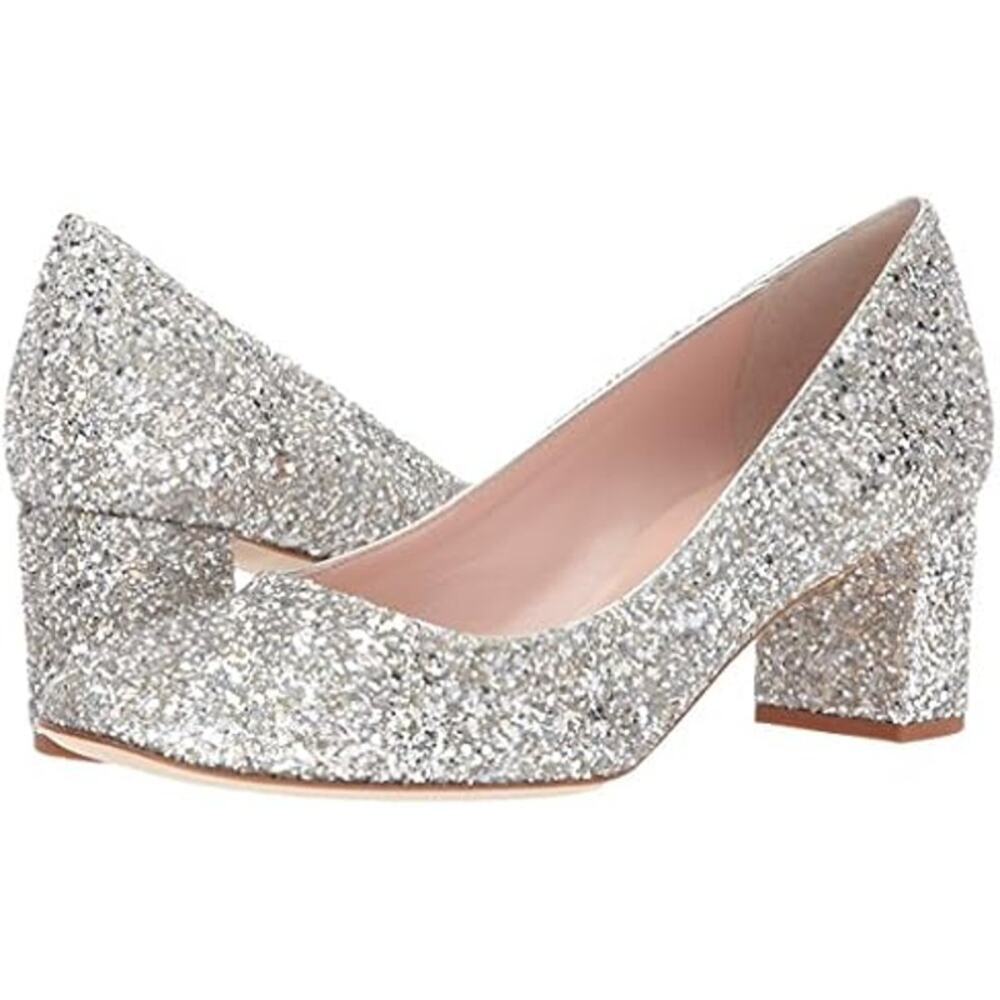 Kate Spade new york Dolores Block Heel Pumps sz 8.5 silver glitter NEW in box
